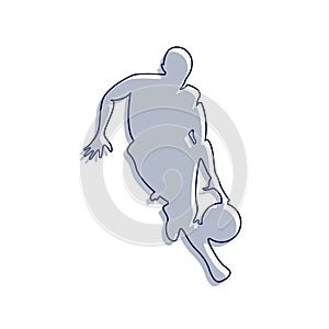 vector illustration of basketball player dribbling silhouette. logo template in line art style.