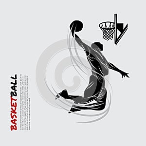 Vector illustration of basketball player in slamdunk pose.