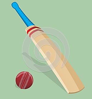 Vector illustration. Bat and ball for cricket.