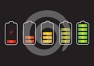 Vector illustration. Battery charge state indicator icons. Set w