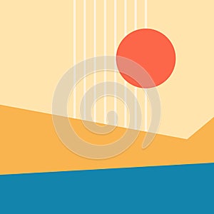 Vector illustration. Bauhaus. Mid century modern graphic. 70s retro or vintage Minimalist landscape. Abstract shapes sun and