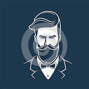 Vector illustration of a bearded man with moustache and bow tie