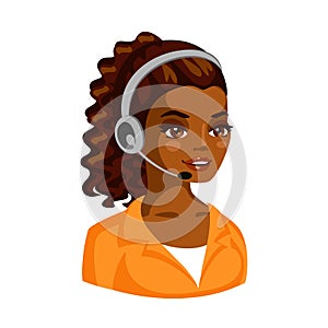 Vector illustration of beatiful african woman working as telephone operator
