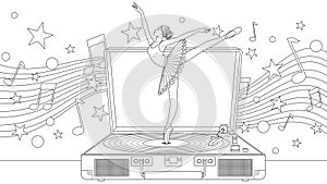 Vector illustration, beautiful ballerina dancing on a turntable
