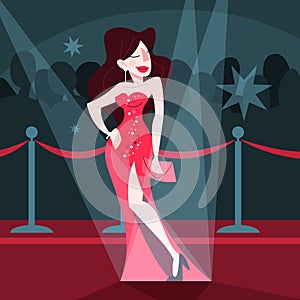 Vector illustration of beautiful celebrity on the red carpet,