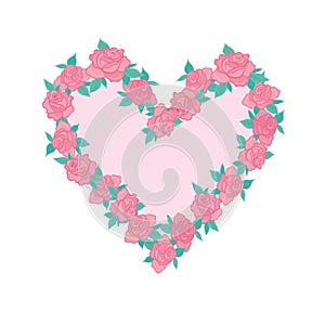 Vector illustration of beautiful hand drawn flowers and plants in heart. The best for Valentines\'s Day, Wedding and Birthday