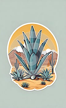 Vector illustration, Beautiful Mexican cactus on a desert background, agave bush,