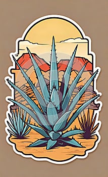 Vector illustration, Beautiful Mexican cactus on a desert background, agave bush,