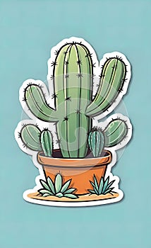 Vector illustration, Beautiful Mexican cactus on a desert background, agave bush,