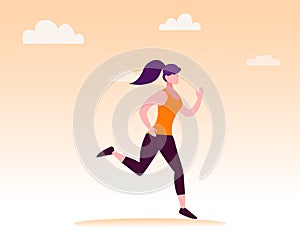 vector illustration of a beautiful slender girl in a sports uniform leggings and a sports bra is engaged in fitness, sports,