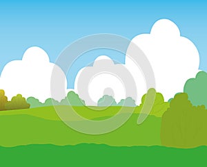 Vector illustration of beautiful summer fields landscape with a dawn, green hills