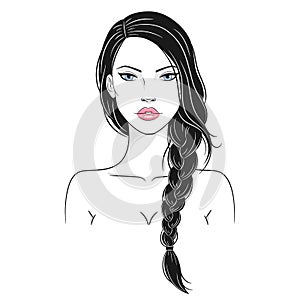 Vector illustration of a beautiful young woman with long hair photo