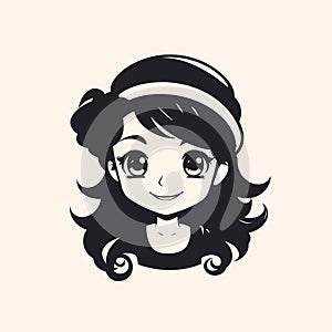 Vector illustration of a beautiful young woman in a hat with curly hair. Vector art