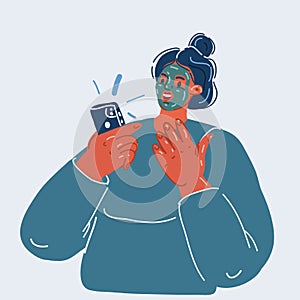 Vector illustration of Beauty blogger. Woman doing makeup and recording a video.