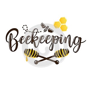 Vector illustration of a `beekeeping` lettering photo