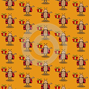 Vector Illustration Of Beetles Gifting Surprise Pattern