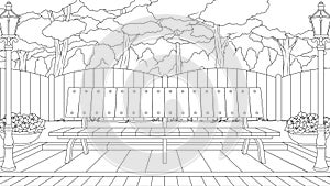 Vector illustration, a bench in nature in the park, outdoor recreation