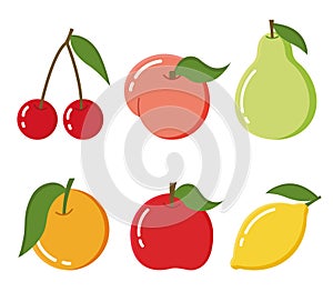 Vector illustration of berries and fruits in cartoon style. tropical fruit isolated vector.