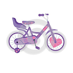 Vector illustration of bicycle girls, bike, wheel, transportation type. Flat style.