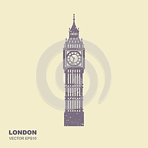 Vector Illustration of Big Ben Tower. Flat icon with scuffed effect photo