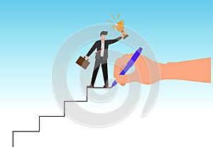 vector illustration Big hand support concept drawing direction line to success in finance career and self development
