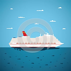 Vector illustration of big sea cruise liner in modern flat style