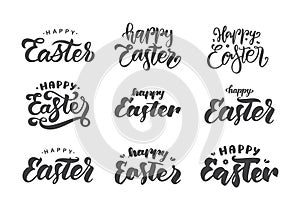 Vector illustration. Big set of Hand drawn brush type lettering of Happy Easter isolated on white background