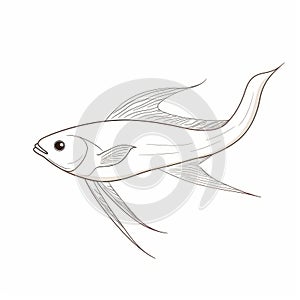 Vector Illustration Of Big Tail Fishes In Light White And Silver Style