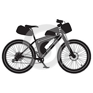 Vector illustration of bikepacking bike black silhouette