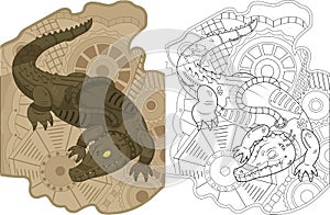Vector illustration biomechanical alligator steampunk