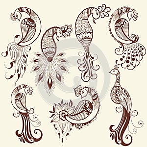 Vector illustration of bird mehndi ornament. Traditional indian style, ornamental floral elements for henna tattoo