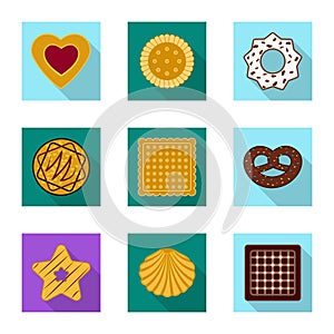Vector design of biscuit and bake symbol. Collection of biscuit and chocolate stock symbol for web.