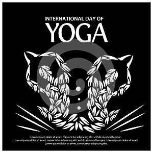 Vector illustration black background for celebrating International Yoga Day of June 2. Designs for posters, backgrounds, cards, ba