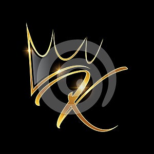 Gold Monogram Crown Logo Initial Letter K
