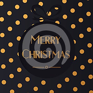 Vector illustration of black circle with Merry Christmas words on golden chrome polka dot