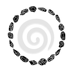 Vector illustration of black crystal round border frame for lettering on white background.A circle frame.