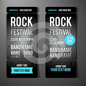 Vector Illustration black festival concert event ticket template with text and effects