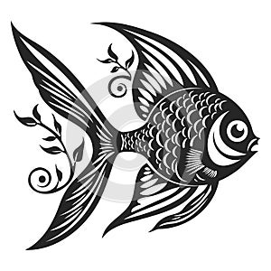 Vector illustration of black fish silhouette. Isolated white background.