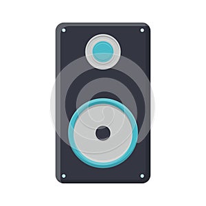 Vector illustration of a black flat icon of a simple modern digital loud large music speaker isolated on white background.