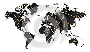 vector illustration of black and gold colored world map