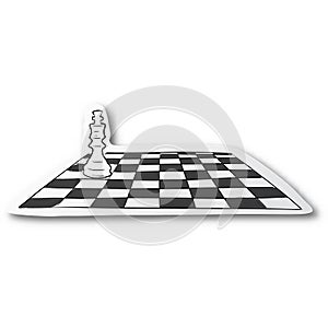 Vector illustration black line hand drawn of king chess and chessboard on cut paper with shadow isolated on white background