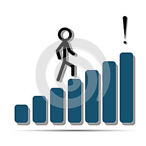 Vector illustration of black moving up businessman, symbol of financial and social success, stairway to progress.