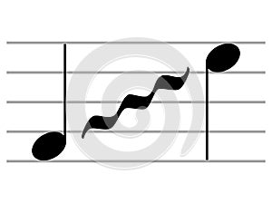Black music symbol of Glissando or Portamento on ledger lines photo