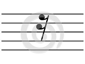 Black music symbol of Sixteenth note rest on staff lines