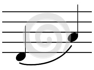 Black music symbol of Slur on staff lines