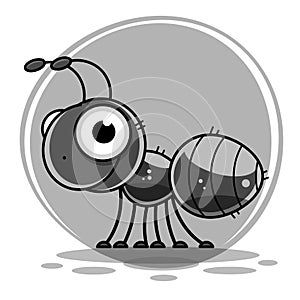 Vector illustration of a black silhouette ant. Isolated white background. Icon insect ant side