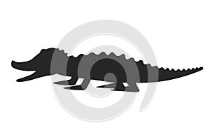 Vector illustration black silhouette crocodile. Isolated white background. Icon animal crocodile side view profile. EPS