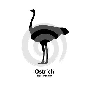 Vector illustration of black silhouette of ostrich