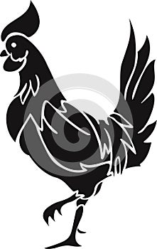 Vector illustration black silhouette of rooster isolated on a white background.