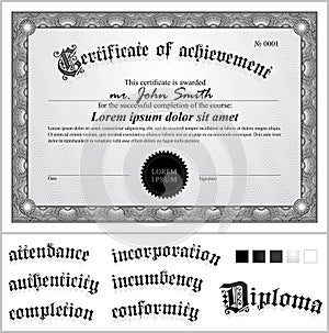 Vector illustration of black and white certificate.